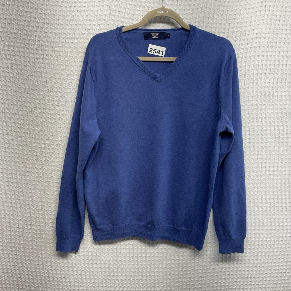 J Crew Lightweight Mens Merino Wool V Neck Sweater Heather Blue L Career Preppy